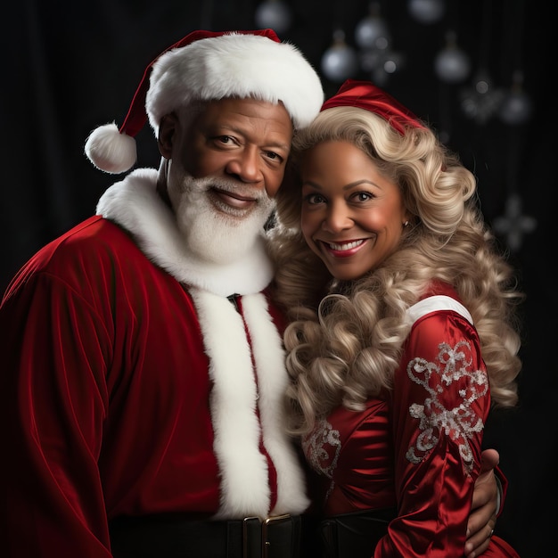 Le Père Noël et Mme Noël femme noire à la peau foncée Mrs Clouse