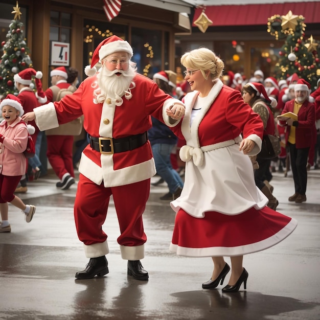 Le Père Noël et Mme Noël partagent des moments de chaleur et d'affection la veille de Noël.