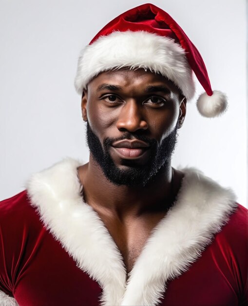 Photo le père noël noir afro blanc jeune fond sexy