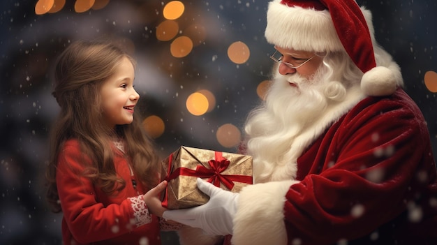 Le Père Noël offre un cadeau à une petite fille