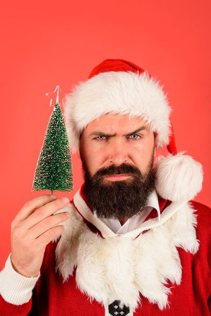 Père noël avec petit sapin à la main noël vacances d'hiver nouvel an concept santa man détient