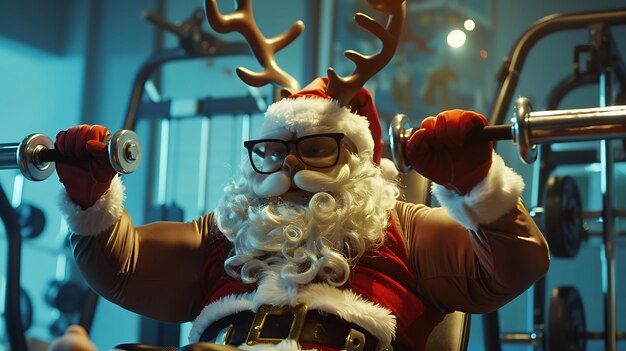 un Père Noël portant des lunettes et un chapeau de Père Noël