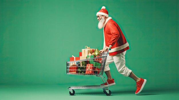 Père Noël poussant le panier