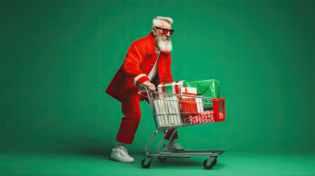 Père Noël poussant le panier