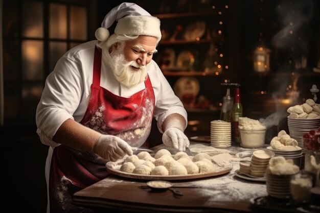 Le Père Noël prépare des biscuits de Noël.