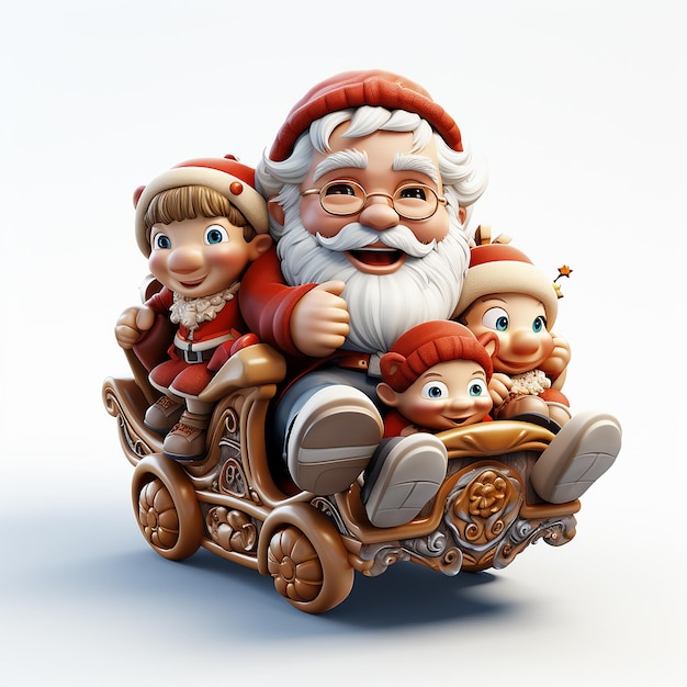 Père Noël et renne avec décorations ouvert boîte cadeau éléments de thème de Noël illustration 3D
