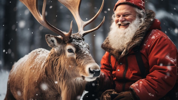 Père Noël et rennes avant Noël