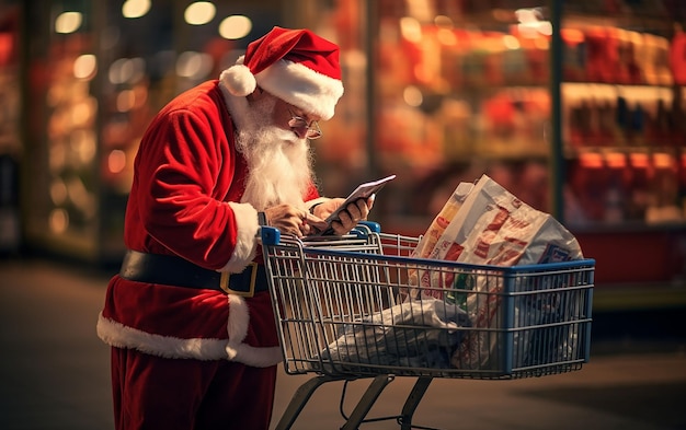 Père Noël avec des sacs à provisions