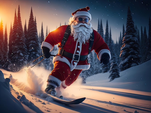 Père Noël ski plaisir d'hiver noël ai génératif