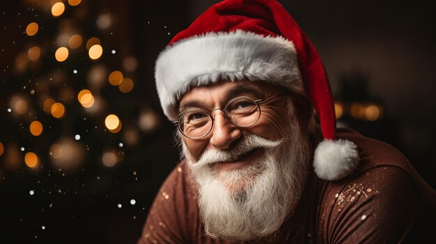 Le Père Noël sympathique sur un fond flou avec des lumières bokeh