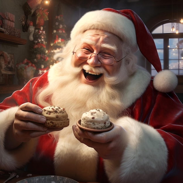 Père Noël tenant des biscuits dans ses mains concept de Noël et du nouvel an