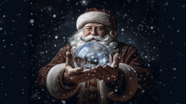 Père Noël tenant une boule à neige Generative AI