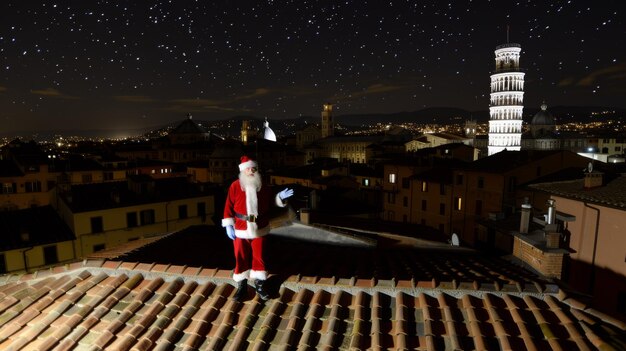 Photo le père noël sur le toit d'un bâtiment à bologne, en italie