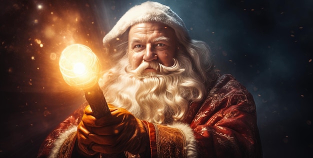 Le Père Noël avec une torche.