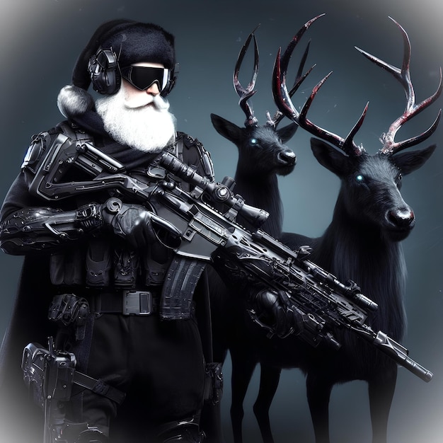 Le Père Noël vêtu de noir apporte un cadeau de justice aux méchants.