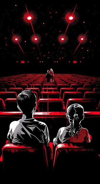 Photo un père et sa fille regardent un film dans un cinéma avec un dessin de t-shirt de carte postale cin poster banner