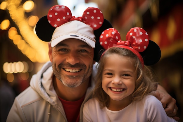 Un père et sa fille sourient à la caméra.