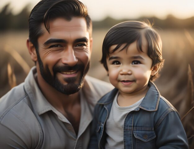 Un père avec son enfant garçon sur le terrain lors de la bonne fête des pères avec l'IA générative