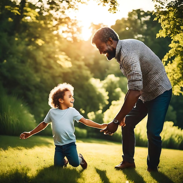 le père et son fils jouent