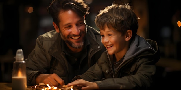 Un père et son fils souriant et appréciant le moment ensemble