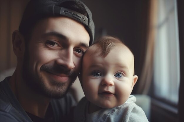 Un père souriant et aimant avec un bébé mignon et heureux généré par l'IA