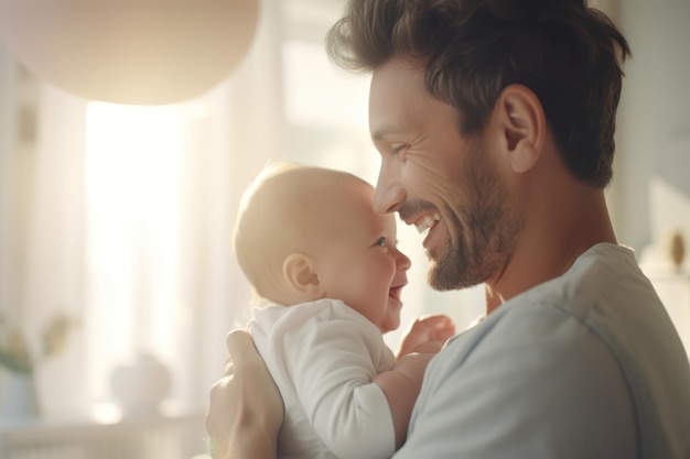 Un père souriant avec son petit bébé