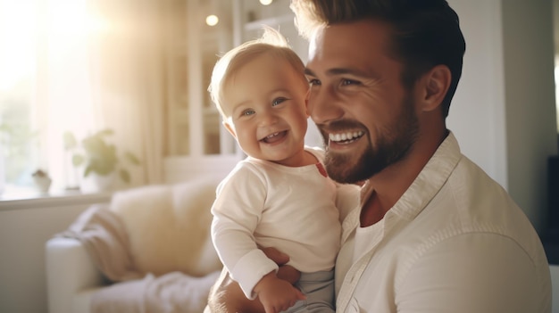 Un père souriant avec son petit bébé