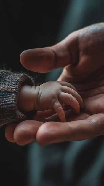 Père tenant dans les mains les pieds du nouveau-né Petits pieds de bébé dans la main des parents Fe Generative AI