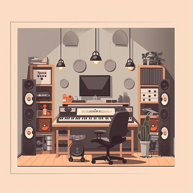 Photo perfect music studio setup illustration vintage look hobbies amp loisirs illustration generative ai