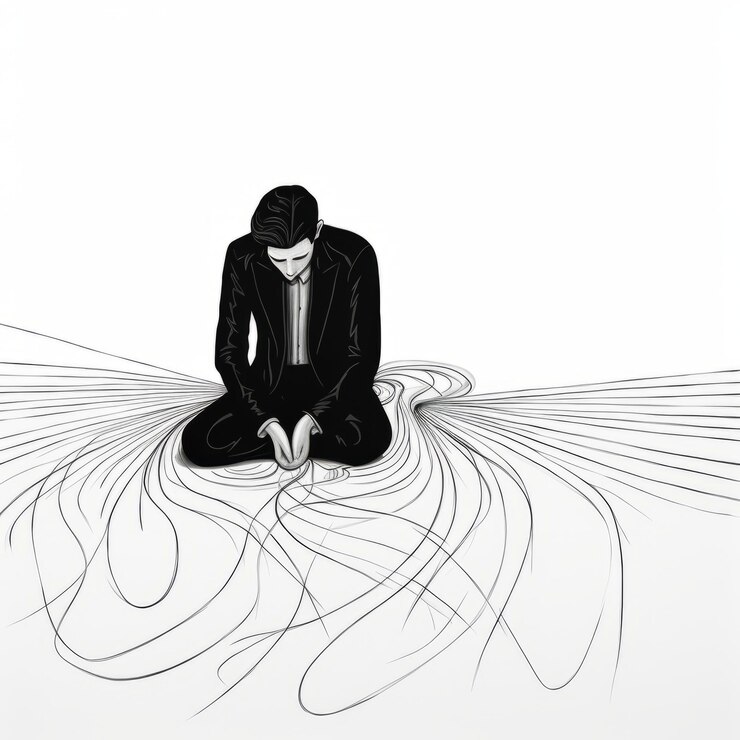 Photo performance triste dessin d'une ligne en noir et blanc