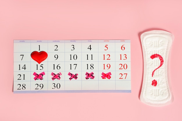 Période manquée et marquage sur le calendrier Grossesse non désirée Santé de la femme et retard des menstruations Période en retard Photo de haute qualité