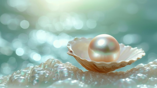 Photo une perle dans une coquille sur une table