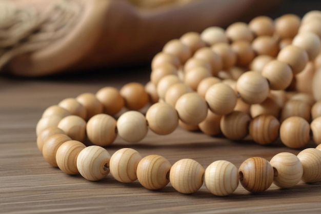 Perles en bois de hêtre sur la table de la maison Design d'objet artisanal style tondeuses Générer Ai