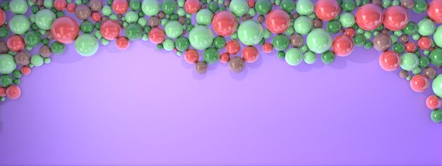 Des perles rouges et vertes de différentes tailles sont éparpillées sur un fond violet