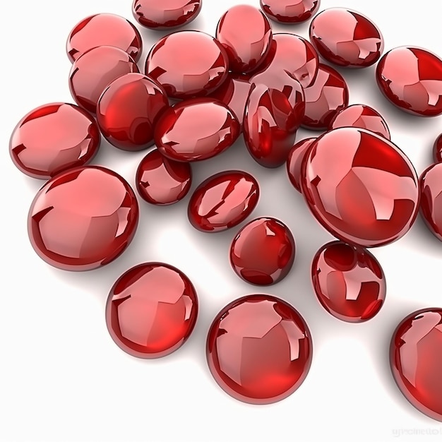 Perles de verre rouge sur fond blanc