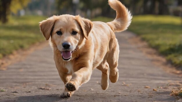 Perrito de raza qui marche sur le pavement