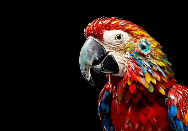 Un perroquet ara fait de belles pierres précieuses Illustration de décorations d'oiseaux AI générative