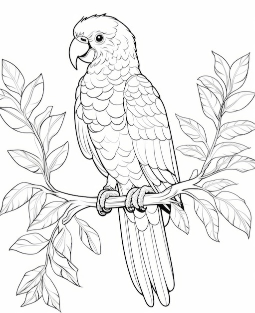 un perroquet assis sur une branche dessin graphique vectoriel illustration monochrome