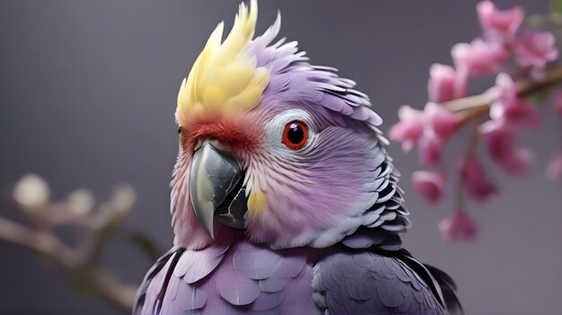 Photo un perroquet coloré avec un bec jaune et un œil rouge