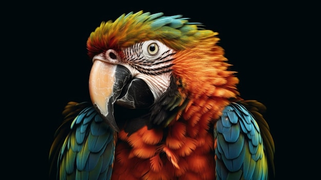 Un perroquet coloré avec un fond noir