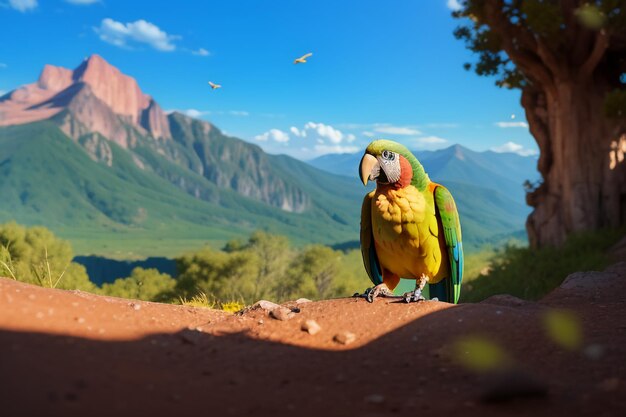 Photo un perroquet coloré qui parle un bel oiseau de compagnie une illustration de fond de papier peint