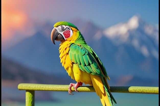 Photo un perroquet coloré qui parle un bel oiseau de compagnie une illustration de fond de papier peint