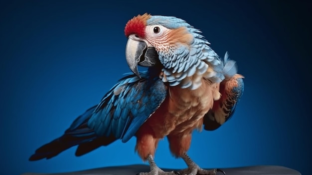 Un perroquet avec un fond bleu et un fond bleu