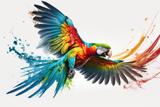 Perroquet volant coloré sur fond blanc