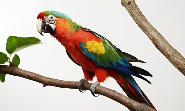 Photo perroquets colorés avec une branche d'arbre à fond blanc