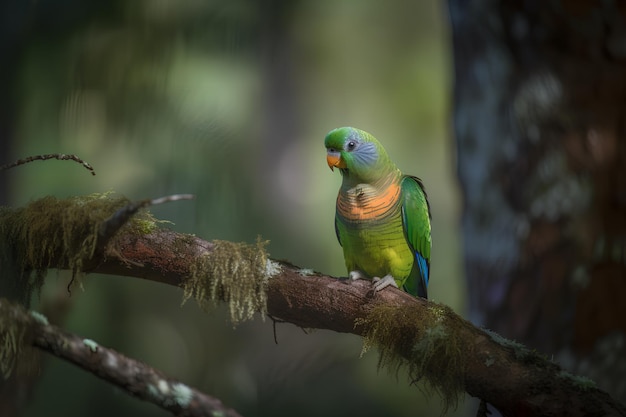 Une perruche de Caroline colorée est assise sur une branche dans une forêt