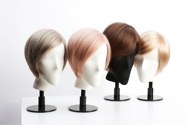 Perruque de cheveux sur la tête du mannequin en plastique isolée sur le fond blanc maquette mettant en vedette des coiffures masculines contemporaines illustration d'IA générative