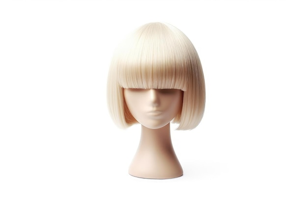 Photo perruque de cheveux sur la tête de mannequin en plastique isolée sur fond blanc