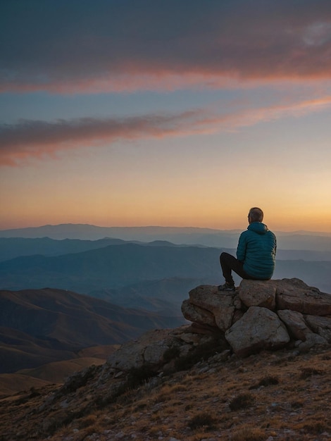 Photo persona contemplando el amanecer depuis le sommet d'une montagne