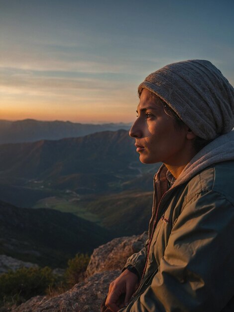 Photo persona contemplando el amanecer depuis le sommet d'une montagne